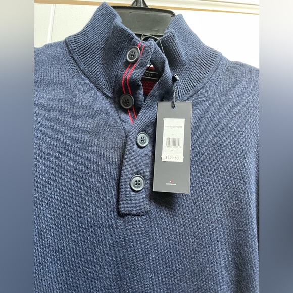 Tommy Hilfiger Men’s Navy Quarter Button Pullover Sweater Cotton Cashmere NEW - Picture 2 of 5